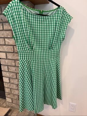 Kate Spade Green and White Gingham Midi Dress